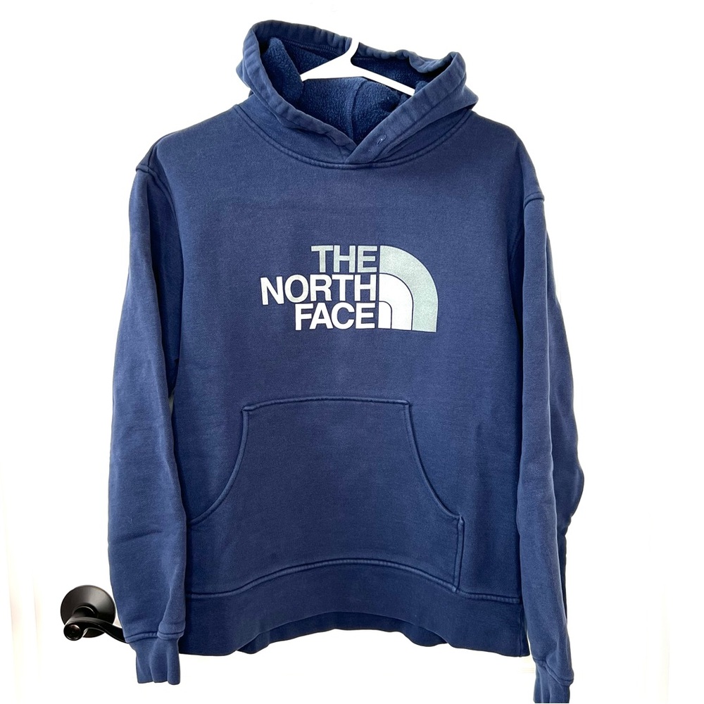 ⭐️ Vintage  The North Face Men Blue Gray Spell Out Logo Half Dome Hoodie MEDIUM
